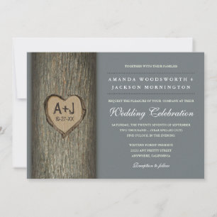 Iniciales talladas Invitaciones a la Boda de Árbol