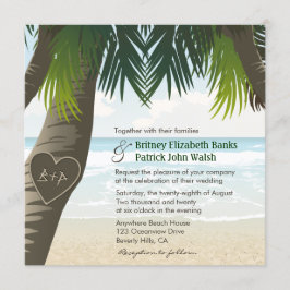 Iniciales talladas palmera que casan invitaciones