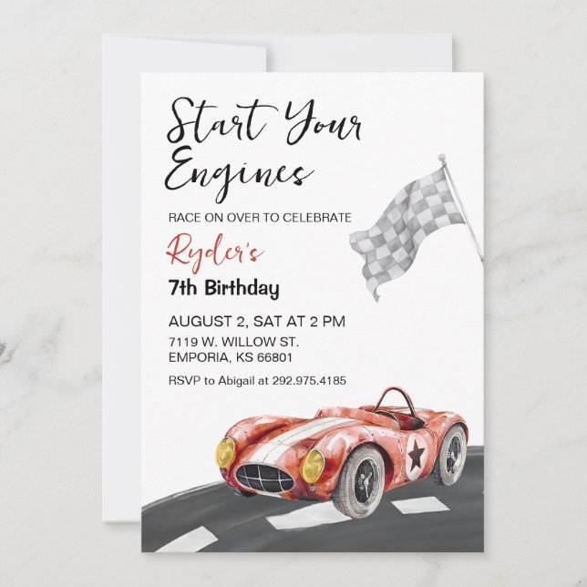 Iniciar el motor cualquier invitación de cumpleaño (Anverso)