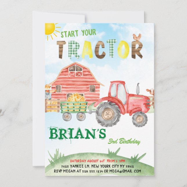 Iniciar la invitación de cumpleaños de tu tractor (Anverso)