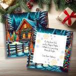 Iniciar sesión en Navidades hasta personalizado<br><div class="desc">Una hermosa cabaña de troncos iluminada en la víspera de los Navidades con luces de Navidad y árboles con nieve sobre los pies. Mientras la nieve cae en esta noche mágica,  les deseo todo alegre y brillante. Una dulce tarjeta de vacaciones personalizada para darle un ambiente cálido y acogedor.</div>