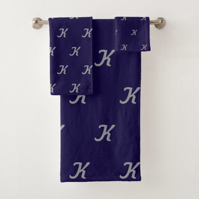 Initial Bath Towels (Navy Blue & Silver) (In situ)