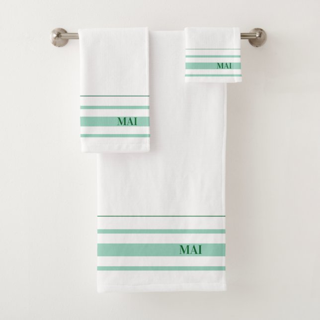 Initials cute green stripes minimalist White (In situ)