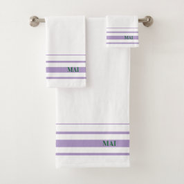Initials pretty purple stripes minimalist White