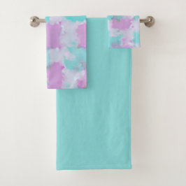 Ink Wash Abstract Art Bath Towel Set Pink Aqua