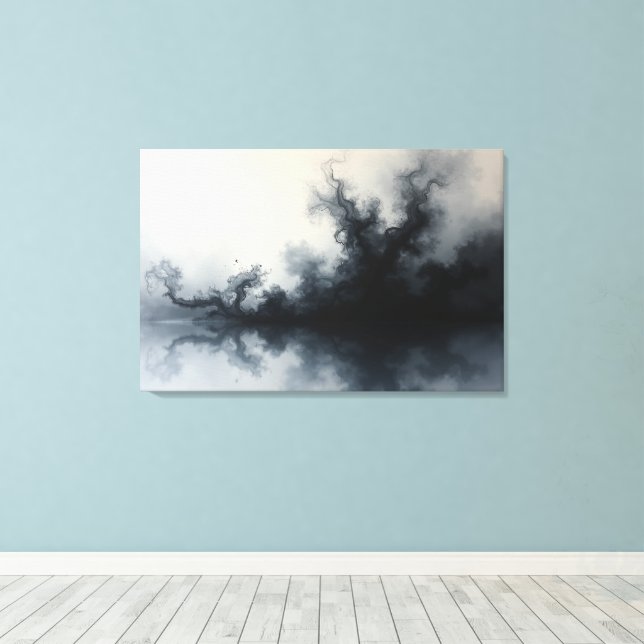 Inkstorm – Arte fluido abstracto monocromo 36"x24" (Insitu (piso de madera))