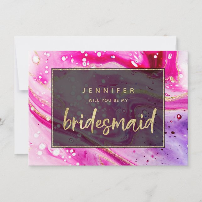 Inky Splash Pink Marble Gold Bridesmaid Propuesta (Anverso)