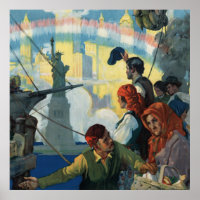 Inmigrantes y la estatua de la obra de arte de la 