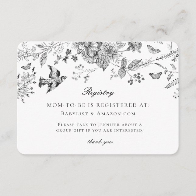 Inserción de tarjeta de registro de bebé floral de (Anverso)