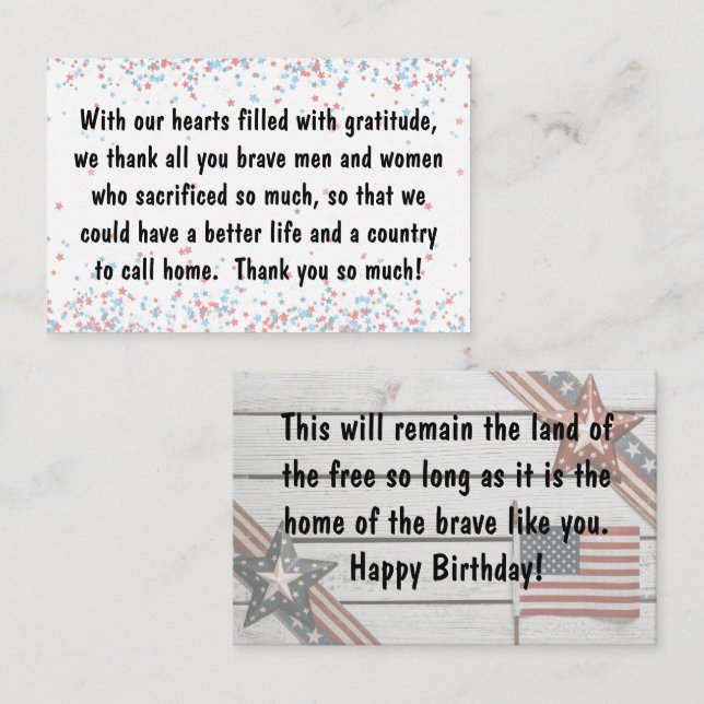 Inserción de tarjeta - Día de los Veteranos/Cumple (Anverso / Reverso)