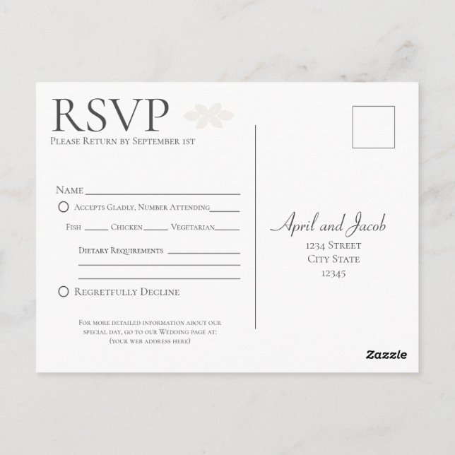 Inserción de tarjeta postal RSVP Boho Wedding (Reverso)