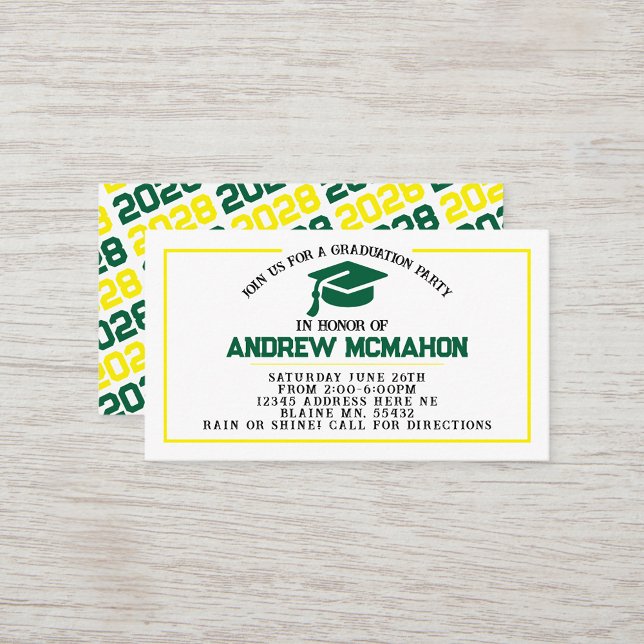 Insertar Invitación de invitación a graduación de  (Green, White & Yellow Mini Graduation Invites for Friends, Team Mates or as Inserts!)