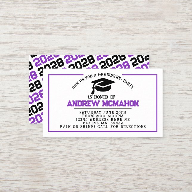 Insertar Invitación de invitación a graduación de  (Purple, White and Black Mini Graduation Invites for Friends, Team Mates or as Inserts!)