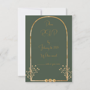 Insertar RSVP de Boda Verde Oscuro y Oro