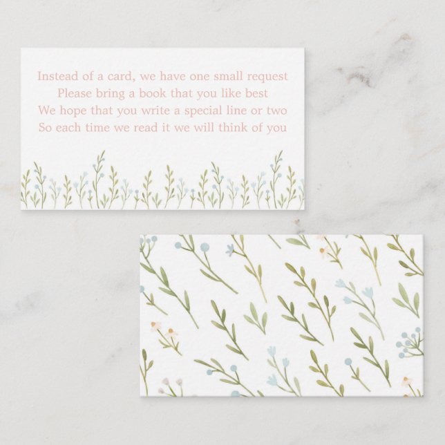 Insertar tarjeta de pañales florales azul y rosa (Anverso / Reverso)