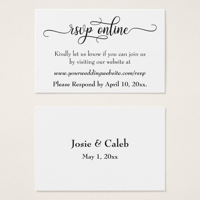 Inserto de respuesta de boda en línea Black Script (Anverso y reverso)