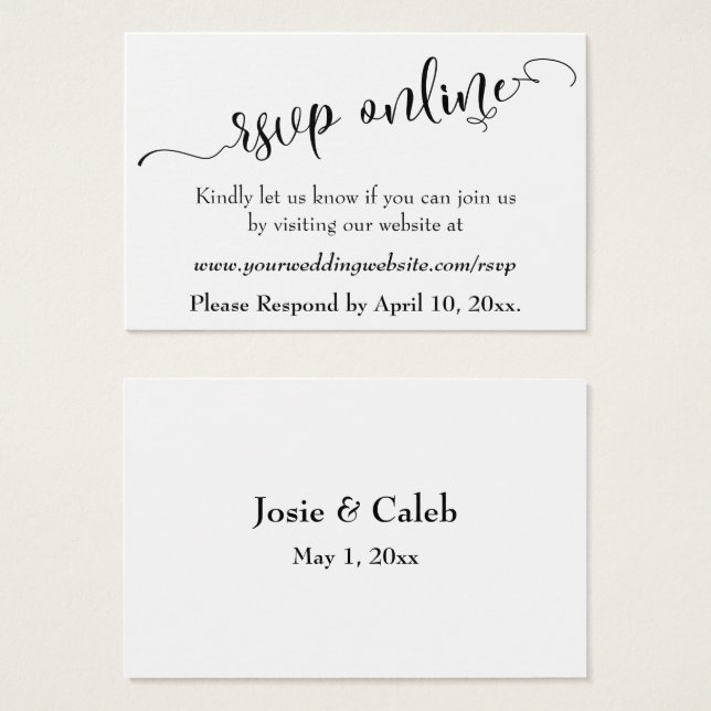 Inserto en línea de RSVP de boda Black Script, Bla (Anverso y reverso)