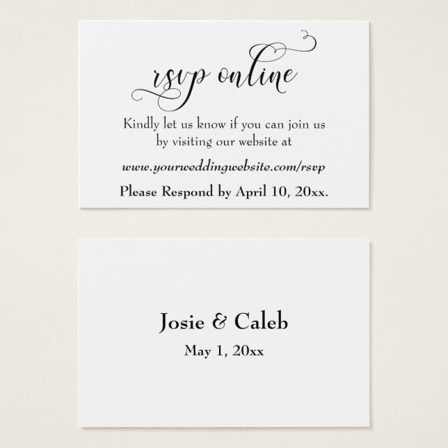 Inserto en línea de RSVP de boda Black Script, Bla (Anverso y reverso)
