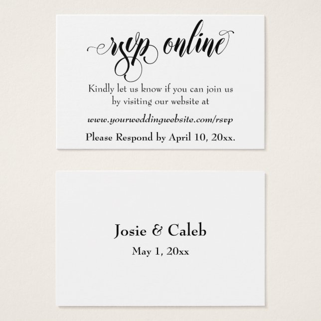 Inserto en línea de RSVP de boda Black Script, Bla (Anverso y reverso)