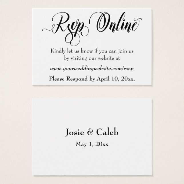 Inserto en línea de RSVP de boda Black Script, Bla (Anverso y reverso)