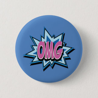 Insignia cómica del botón del texto "OMG"