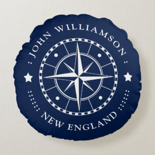 Insignia de brújula de almohada náutica azul blanc