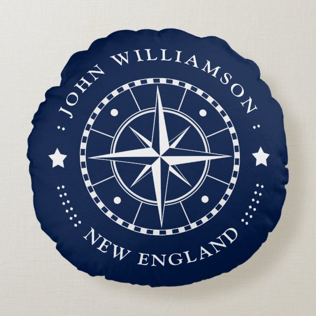 Insignia de brújula de almohada náutica azul blanc (Anverso)