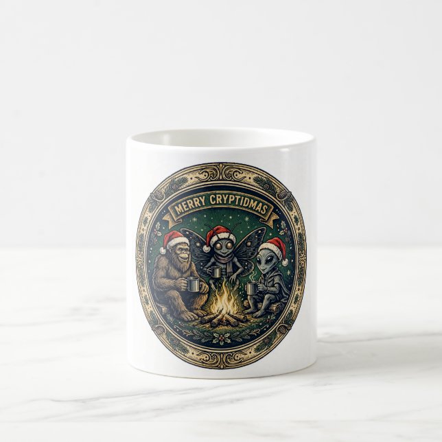 Insígnia de Feliz Criptid Navidad Taza de Café (Centro)