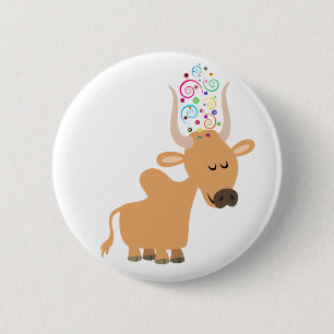 Insignia del botón Cute Happy Brahman Cow