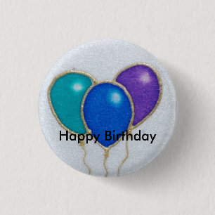 Insignia del botón del feliz cumpleaños del glob