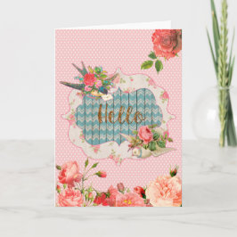 inspirado en vintage, "Hello", tarjeta de saludo e