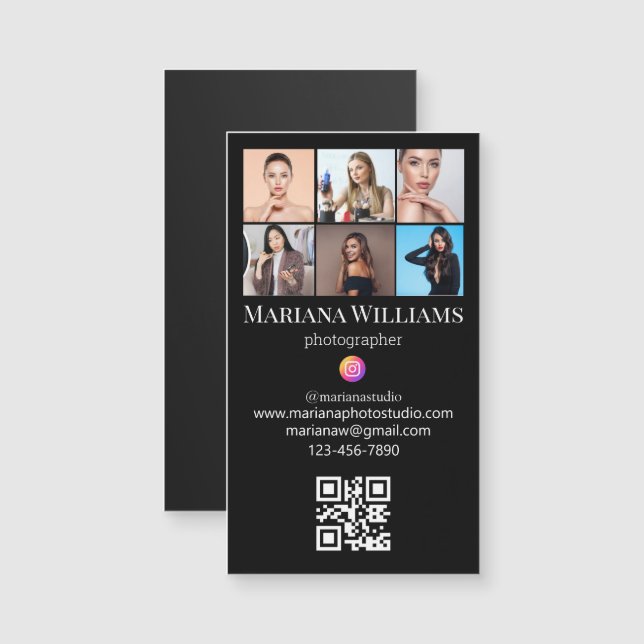 instagram 6 fotos código qr imán de negocios negro (Anverso/Reverso)