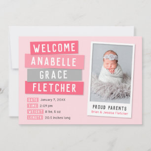 Instantánea rosa y gris 2 Anuncio de nacimiento de