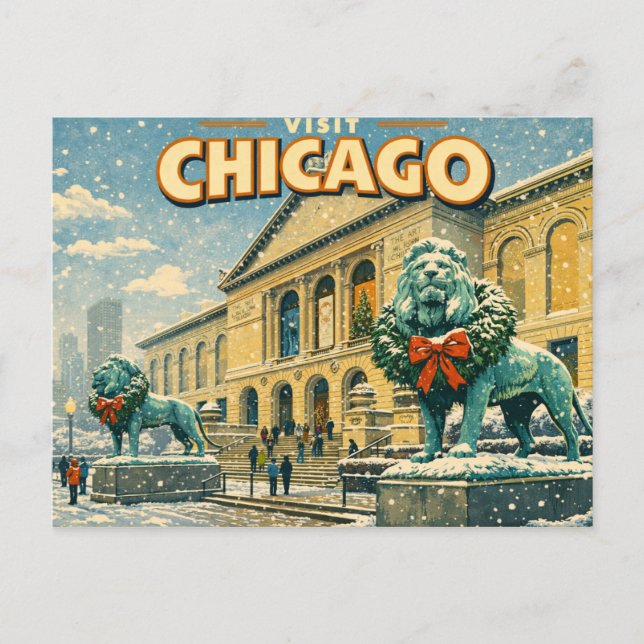 Instituto de Arte de Chicago en postal de invierno (Anverso)