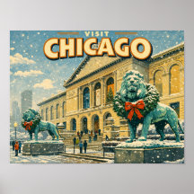 Instituto de Arte de Chicago en postal de invierno