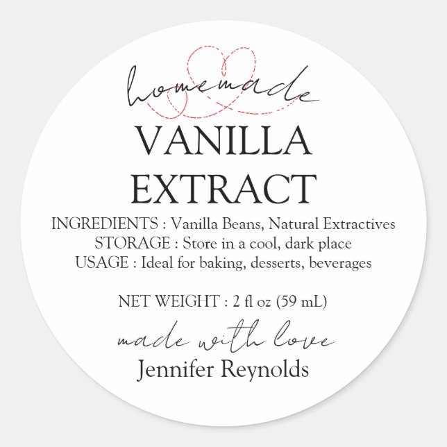 Instrucciones de etiqueta de extracto de vainilla  (Anverso)
