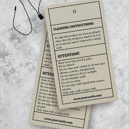 Instrucciones de limpieza Tarjeta de etiqueta de c