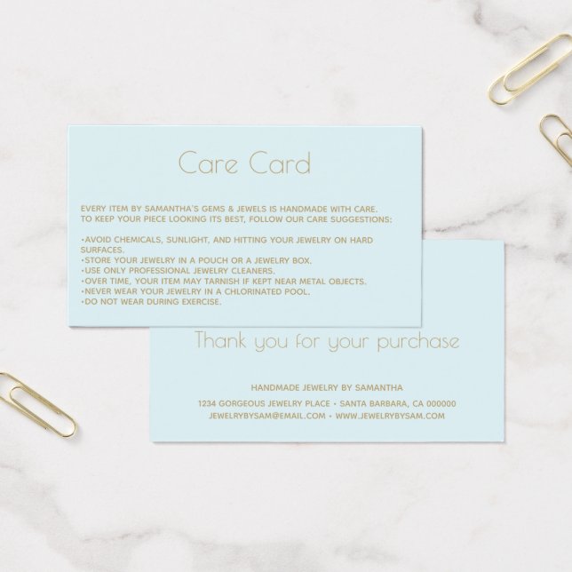 Instrucciones para la tarjeta de cuidados de joyer (Oficina)