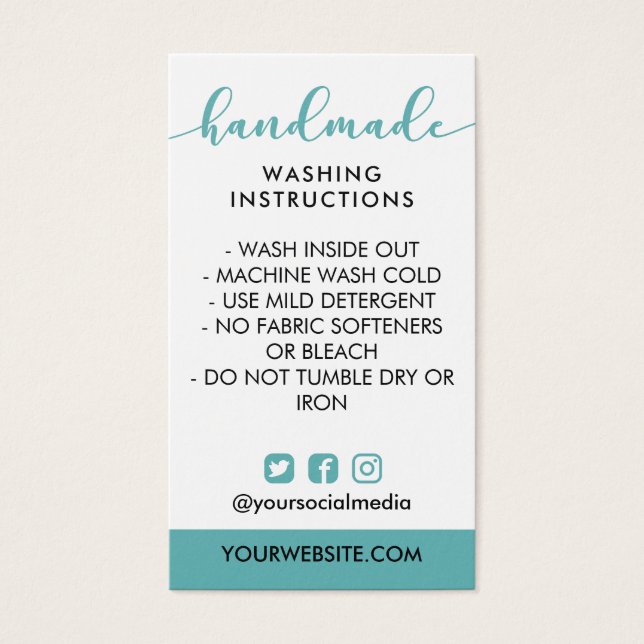 Instrucciones verde azuladas de lavado a mano en m (Frente)