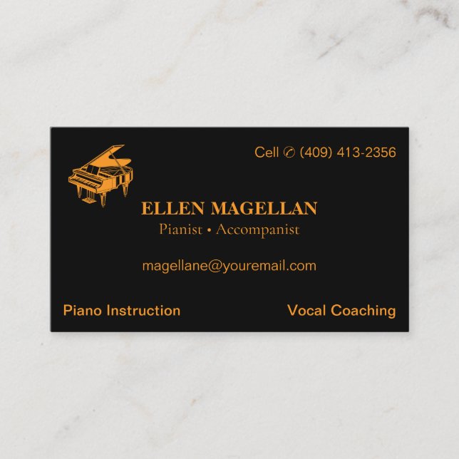 Instructor de piano | Tarjeta de presentación bási (Anverso)