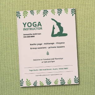 Instructor de yoga con volante de hojas verdes