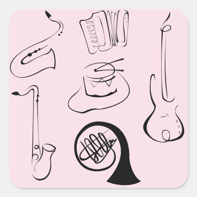 Instrumentos Musicales En El Pegatina Pink Square (Anverso)
