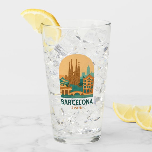 intage Barcelona Spain Sagrada Familia Glass  (Anverso (hielo))