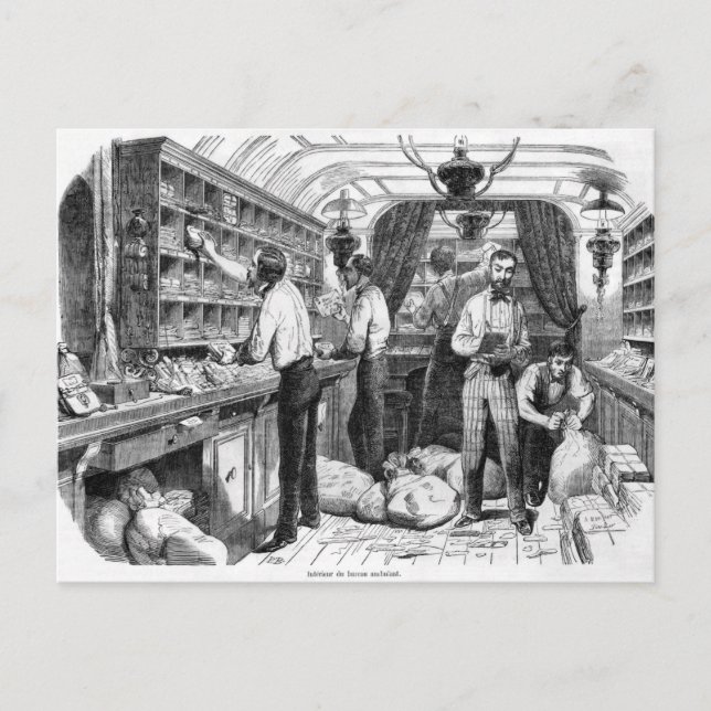 Interior de un vagón postal francés (Anverso)
