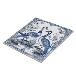 Intrincadas Azulejo De Índigo Rústico Con Patos