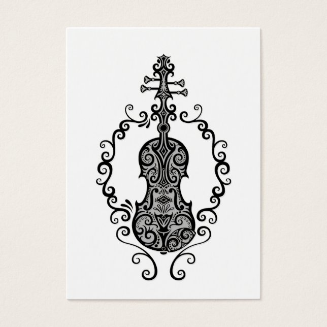 Intrincado diseño de violín negro en blanco (Frente)