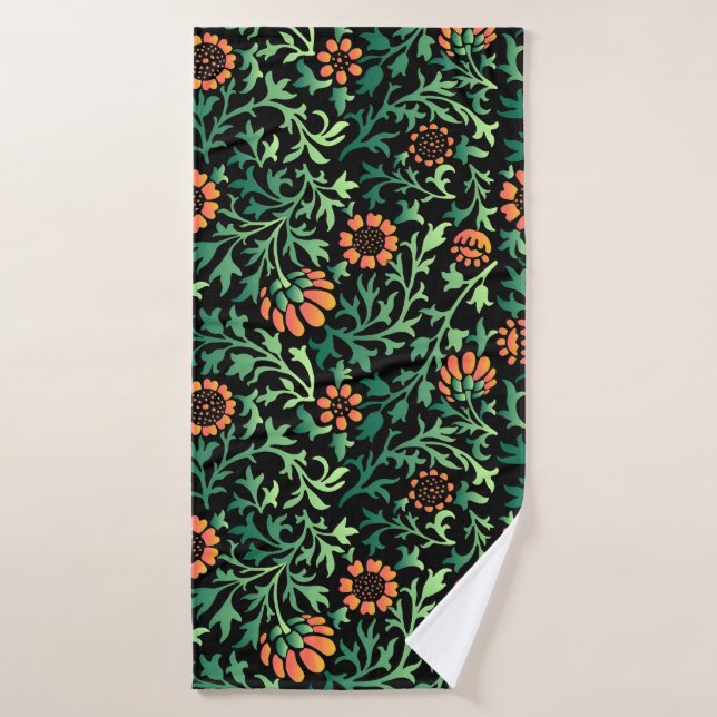 Intrincado patrón floral con hojas verdes (Toalla de baño)