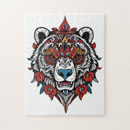 Intrincado rompecabezas del oso tribal con diseño 