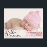 Introducción a la moda Anuncio de nacimiento - Ros<br><div class="desc">Dulce y llena de encanto,  este moderno anuncio de nacimiento de fotos es la manera perfecta de presentar al miembro más nuevo de tu familia. Personalice la parte trasera de la tarjeta postal con su dirección de retorno para un envío por correo fácil. Color personalizado disponible bajo petición.</div>