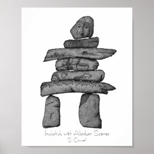 Inukshuk con arte de Alaska del dotwork de las